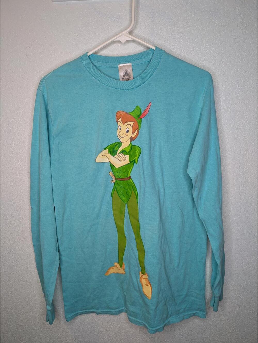 Disney Peter Pan Long Sleeve Shirt adult Small Blue Front & Back Graphic Tee